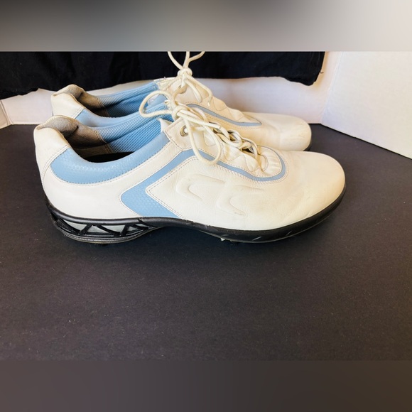 Ecco White and Blue Lace-up Golf Shoes Men’s Size 42 Style 38213 Cleats - Picture 5 of 9